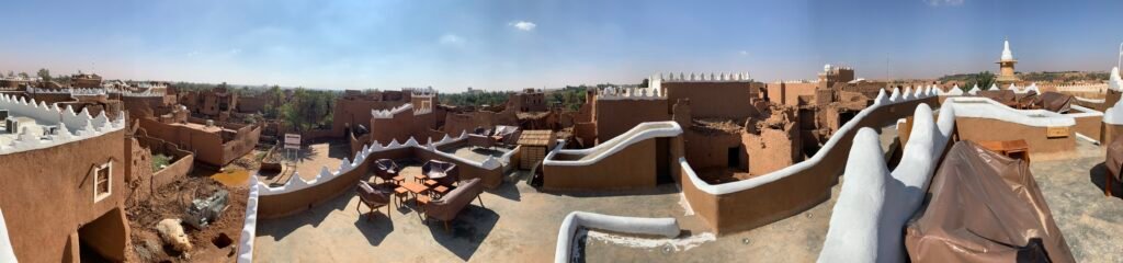 Budget Itinerary for Saudi Arabia.  On the rooftop of a restored heritage house in Ushaiqer Heritage Village