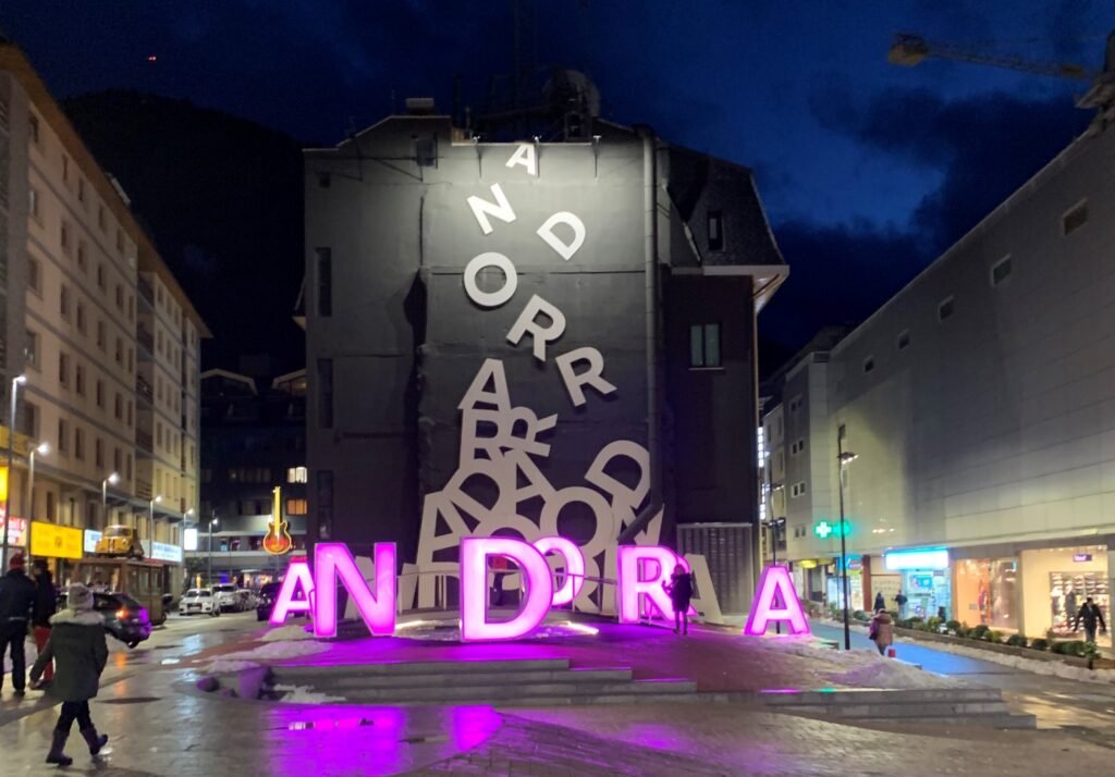 Principality of Andorra. In Andorra la Vella, the letter signs are a popular photo spot to prove one is there in Andorra.