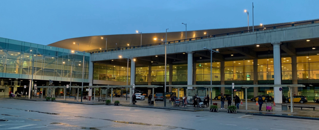 The bus stop at El Prat Airport where direct buses to Andorra are available.