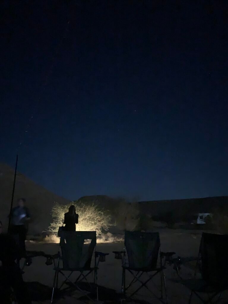 Lights are switched off to allow for a short stargazing session.