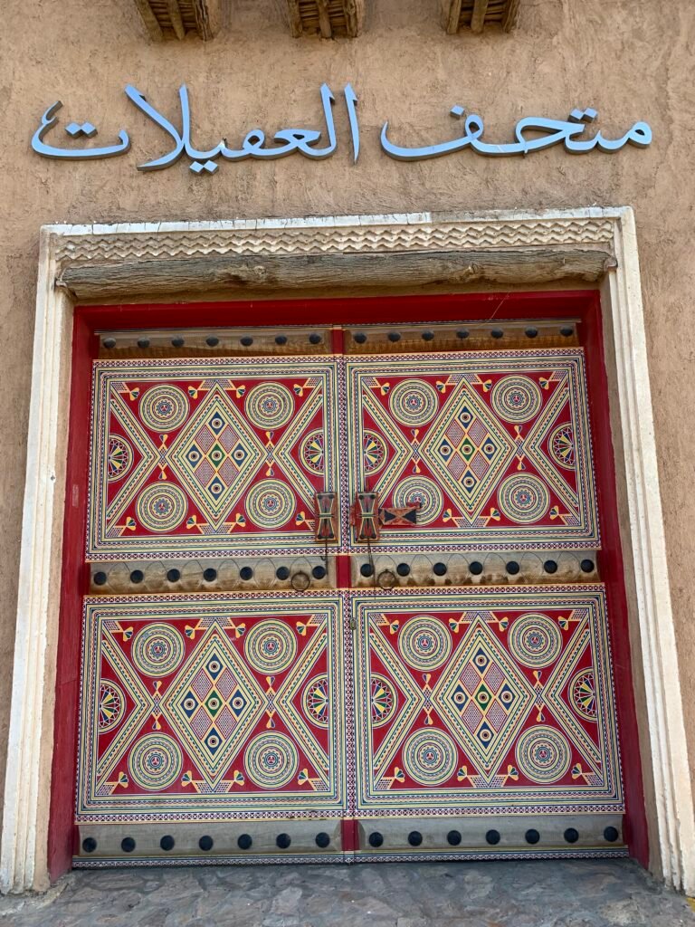 The main entry doors of Al Oqiylat Museum.