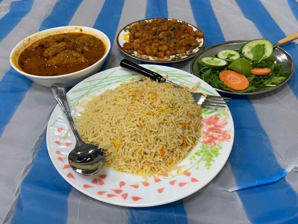 OMR3 for the salad, prawns, chicken curry, rice and flatbread (not in pic)