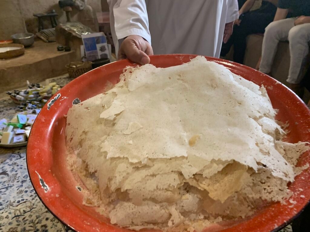 Budget Itinerary Oman. This is a tasty crispy bread freshly made at Bait Al Safah at Al Hamra