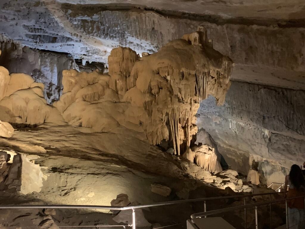 The Lion at Al Hoota Caves, where there is background sound effects to emulate the lion's roaring.