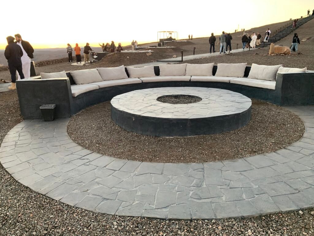 16days Saudi Arabia Itinerary. One of the comfy sitting pods at Harrat Viewpoint where one can hang around till dark but it gets cold in winter