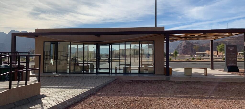 The waiting Area for the tours at the Winter Park. The building across the road behind the is the Winter Park Visitors Centre.