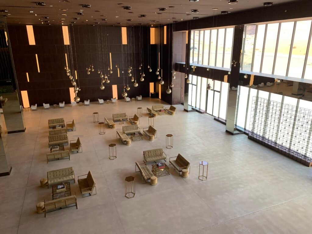 16days Saudi Arabia Itinerary. Inside Maraya looking down at the waiting foyer
