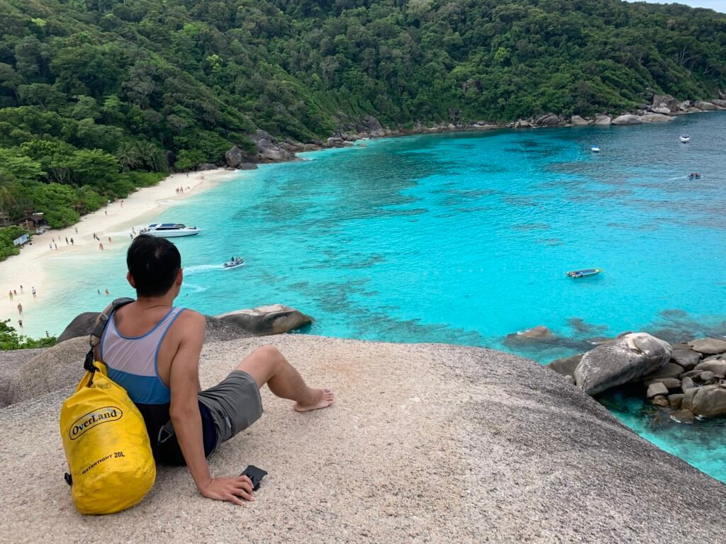 About the Navigating Navigator. At the Similan Islands on a rocky outcrop overlooking the main beach
