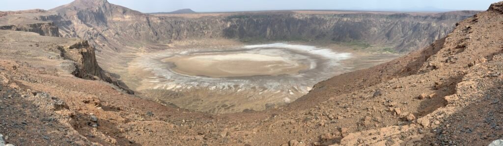 Best View of the crater at the easternmost pavilion or furthest right on approach.