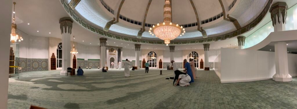 In the grand prayer hall of the Al Rahmah mosque at the Jeddah Corniche.