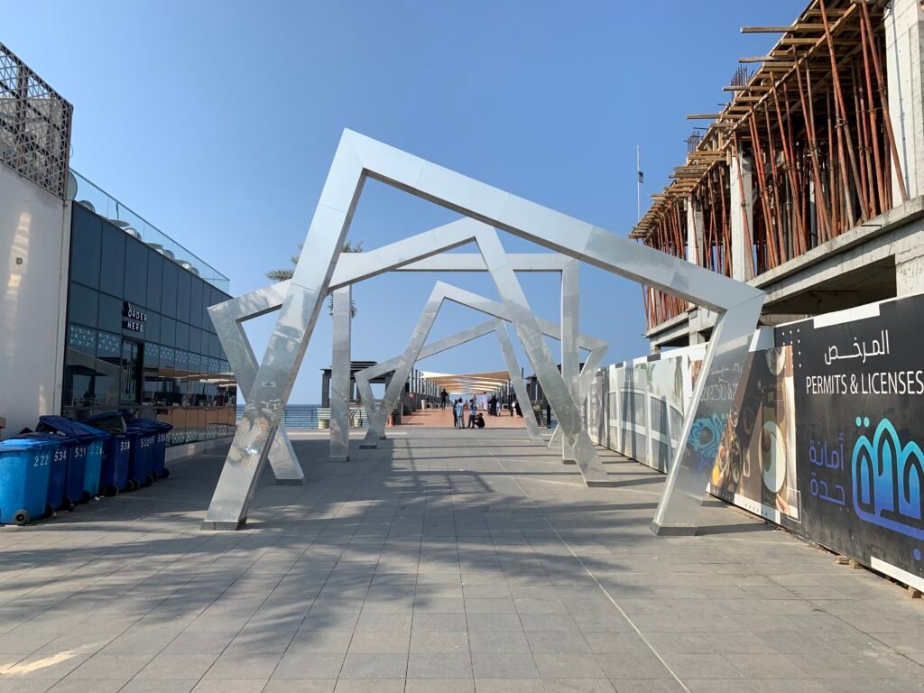 The interlocking and rotating frames at Jeddah waterfront Harbor along the Jeddah Corniche.