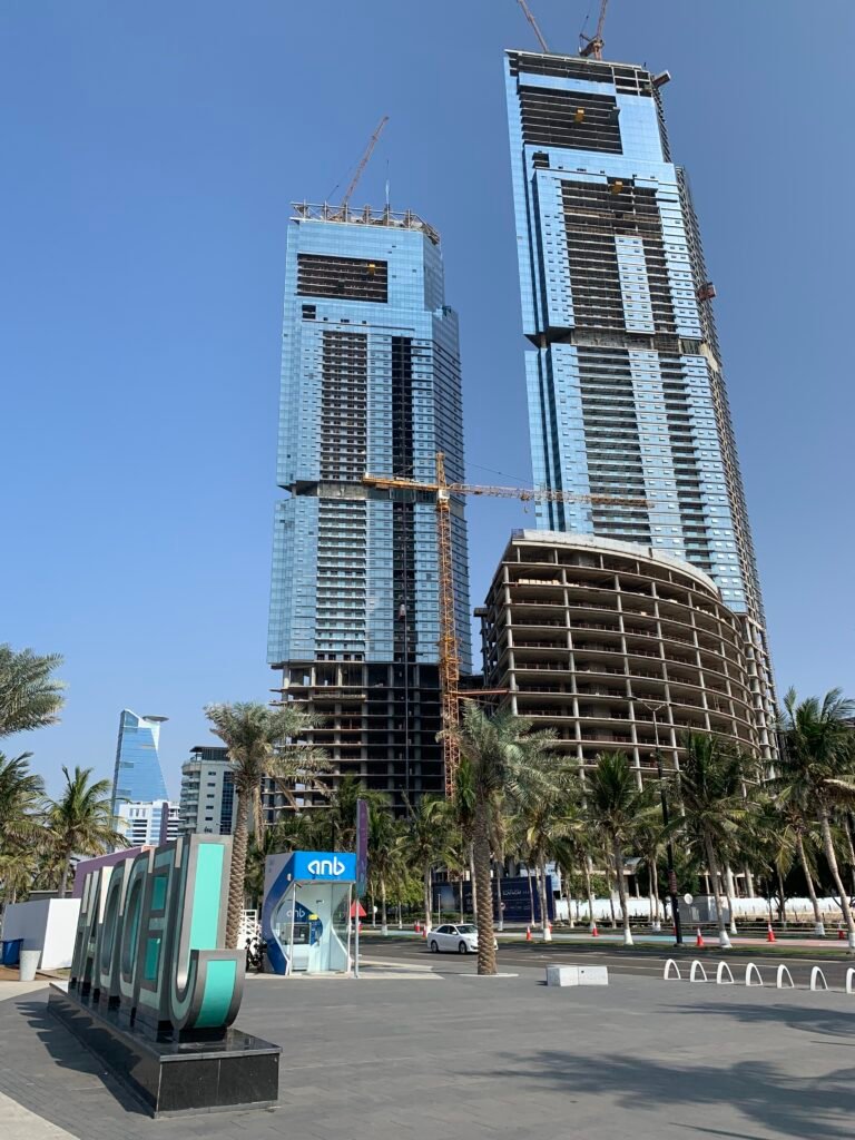 The Sumou Twin Towers under construction along the NEW Jeddah Corniche opposite the #JEDDAH sign