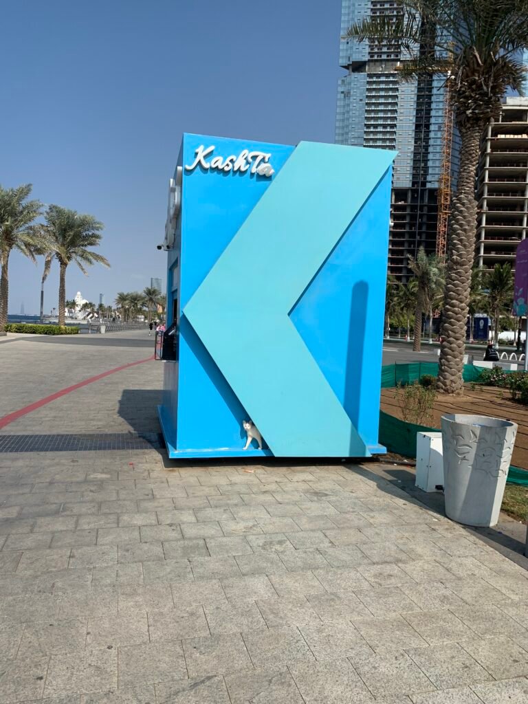 Another smart cat hiding by a kiosk at the NEW Jeddah Corniche.