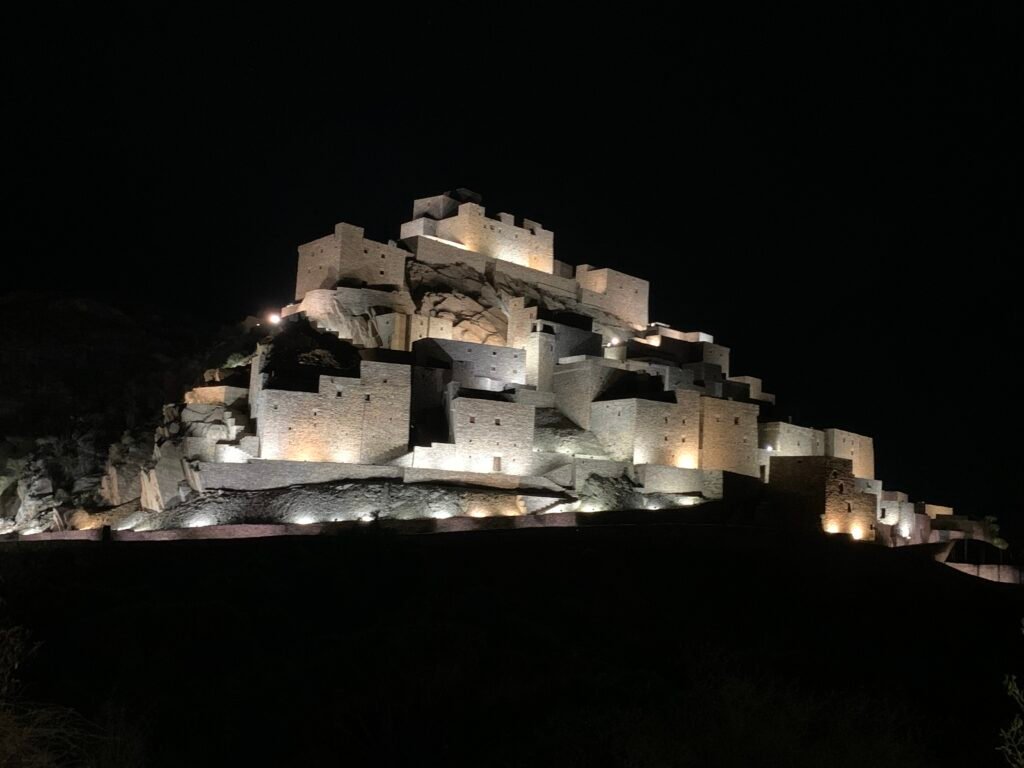 Thee Ain Heritage Village by night. It reminds me of Mont St Michel in some way.