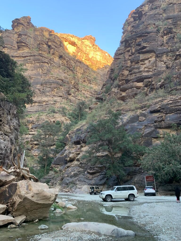 Car parked as deep as they can go at Wadi Lajeb