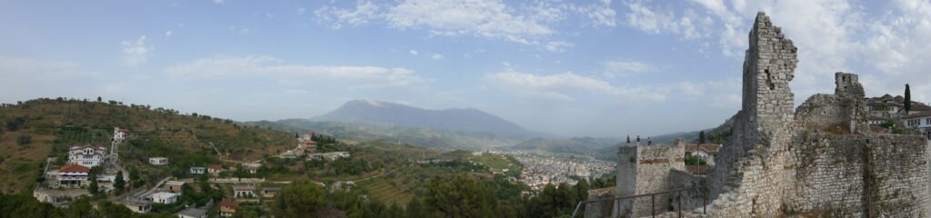Budget Itinerary Albania. The UNESCO world heritage city of Berat, topped off by the Berat castle.